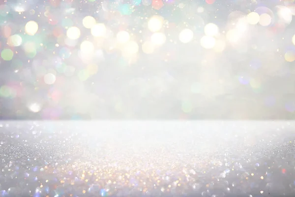 Abstract background of glitter vintage lights . silver, purple and white. de-focused — Stock Photo, Image