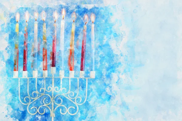 Religiob aquarelle style et image abstraite de vacances juives Hanoukka avec menorah (candélabre traditionnel ) — Photo