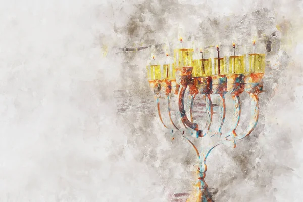 Стиль акварелі та абстрактне зображення єврейського свята Ханука з мерами (традиційні канделябри ) — стокове фото