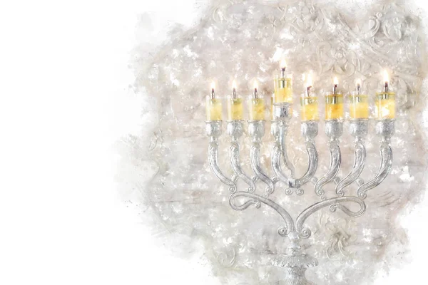 Aquarell und abstraktes Bild des jüdischen Feiertags Chanukka mit Menora (traditioneller Kandelaber)) — Stockfoto