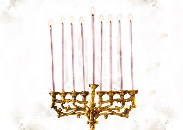 Estilo acuarela e imagen abstracta de fiesta judía Hanukkah con menorah (candelabros tradicionales ) —  Fotos de Stock