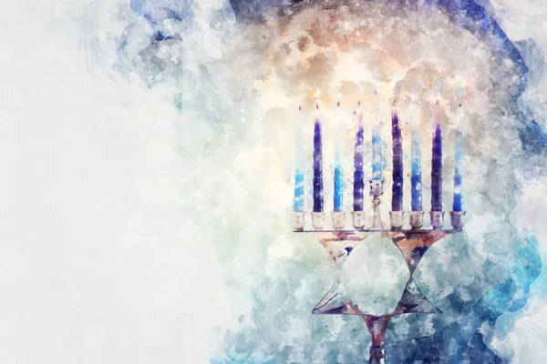 Suluboya stili ve soyut Yahudi bayramı Hanuka 'sının menoralı hali (geleneksel şamdan)) — Stok fotoğraf