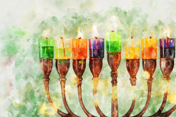 Akvarell stílus és elvont kép a zsidó nyaralás Hanukkah w — Stock Fotó