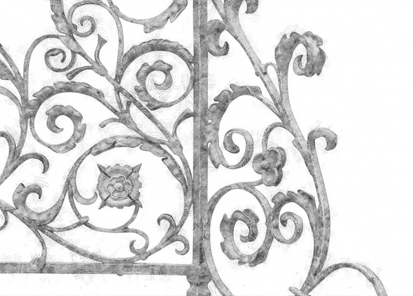 Dibujo a lápiz blanco y negro estilo e ilustración abstracta de elementos de ornamento vintage, diseños florales antiguos —  Fotos de Stock