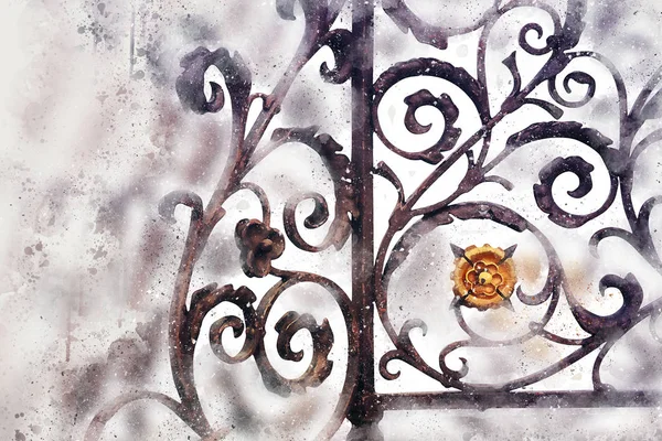 Akwarela styl ilustracja złotego vintage elementów ozdobnych, zabytkowe wzory kwiatowe — Zdjęcie stockowe