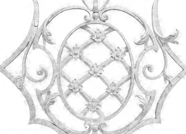 Dibujo a lápiz blanco y negro estilo e ilustración abstracta de elementos de ornamento vintage, diseños florales antiguos —  Fotos de Stock