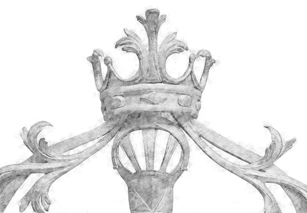 Czarny i biały szkic ołówek styl i abstrakcyjna ilustracja vintage ozdoba korona element — Zdjęcie stockowe
