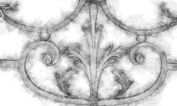 Black and white pencil sketch style and abstract illustration of vintage ornament elements, antique floral designs — 스톡 사진