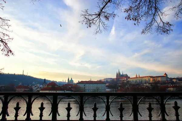 プラハとヴルタヴァ川。大聖堂と宮殿の眺め — ストック写真