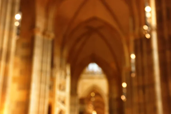 Abstract blurred and bokeh background of cathedral inside view — 스톡 사진