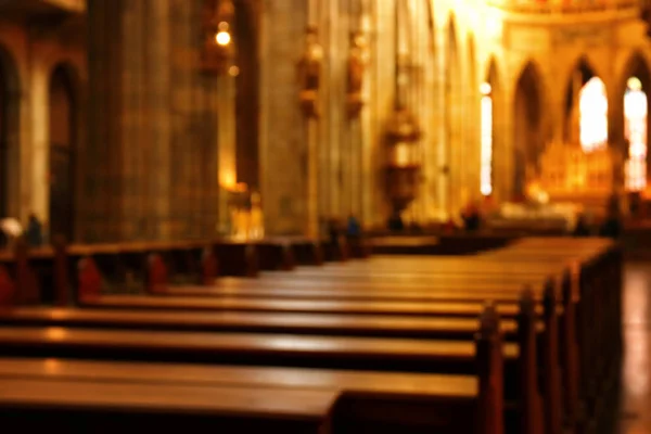 Abstract blurred and bokeh background of cathedral inside view — Stock Photo, Image