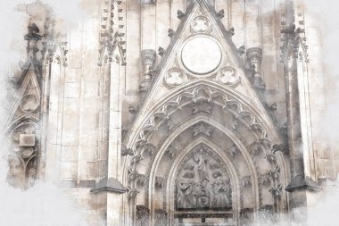 Prag Katedrali 'nin açık hava bölümünün soyut mimari taslak tarzı görüntüsü