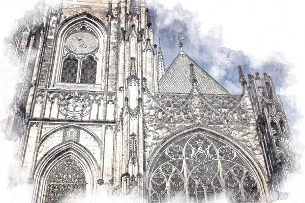 Architettura astratta schizzo immagine di stile all'aperto vista della cattedrale di Praga — Foto Stock