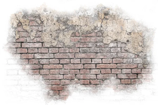 Abstract architecture sketch style image of old brick wall with peeling plaster — 스톡 사진
