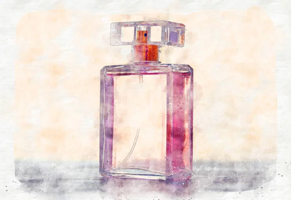 Estilo aquarela e ilustração abstrata de garrafa de perfume vintage — Fotografia de Stock