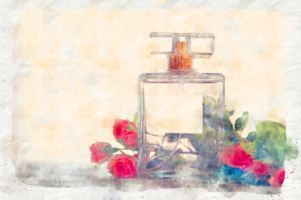 Akvarell stílusú és elvont illusztrációja vintage parfümös üveg — Stock Fotó