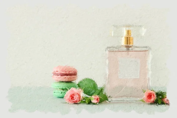 Ilustração estilo pintura a óleo de frasco de perfume elegante — Fotografia de Stock