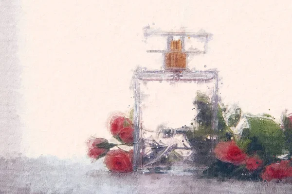 Ilustração estilo pintura a óleo de frasco de perfume elegante — Fotografia de Stock