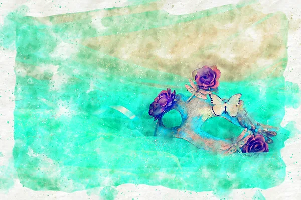 水彩風とエレガントなヴェネチアン ・ マルディグラ マスクの抽象的なイメージ — ストック写真