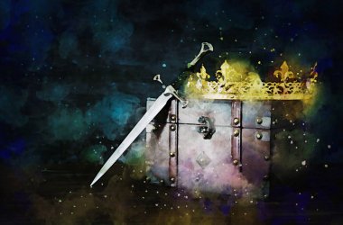 Sulu Boya tarzı ve güzel Kraliçe/kral taç soyut resim. fantezi Ortaçağ dönemi