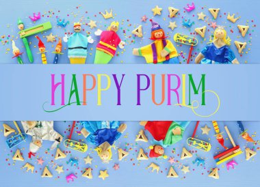 Purim bayramı kavramı (Yahudi karnavalı bayramı) mavi wo üzerine