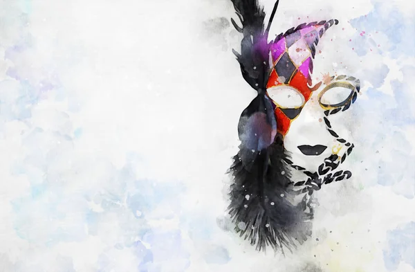 Στυλ υδατογραφίας και αφηρημένη εικόνα του κομψά βενετσιάνικα, mardi gras μάσκα — Φωτογραφία Αρχείου