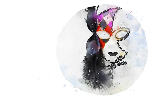 Watercolor style and abstract image of elegant venetian, mardi gras mask — Stock Photo, Image