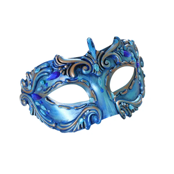 Foto de máscara veneziana azul elegante e delicado isolado em branco — Fotografia de Stock