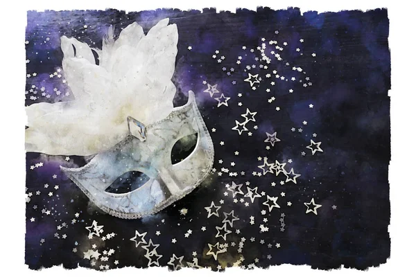 Акварельный стиль и абстрактное изображение элегантной венецианской, марди-гра маски — стоковое фото