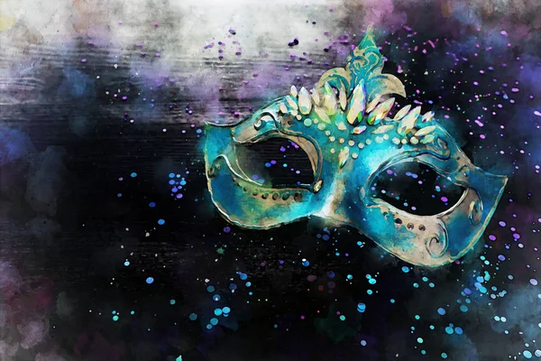 Watercolor style and abstract image of elegant venetian, mardi gras mask — Stock Photo, Image