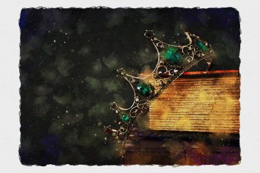 Sulu Boya tarzı ve güzel Kraliçe/kral taç soyut resim. fantezi Ortaçağ dönemi