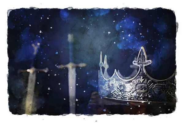 Stylu przypominającym akwarele i abstrakcyjny obraz piękny król królowa korony. okresu średniowiecznego Fantasy — Zdjęcie stockowe