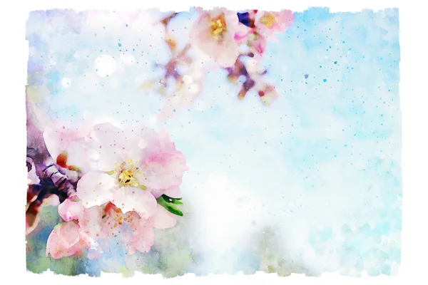 Akvarell stílusú és absztrakt képet a virágok cseresznye fa — Stock Fotó