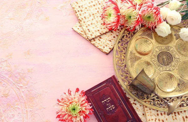 Conceito Celebração Pesah Feriado Judaico Páscoa Livro Tradicional Com Texto — Fotografia de Stock