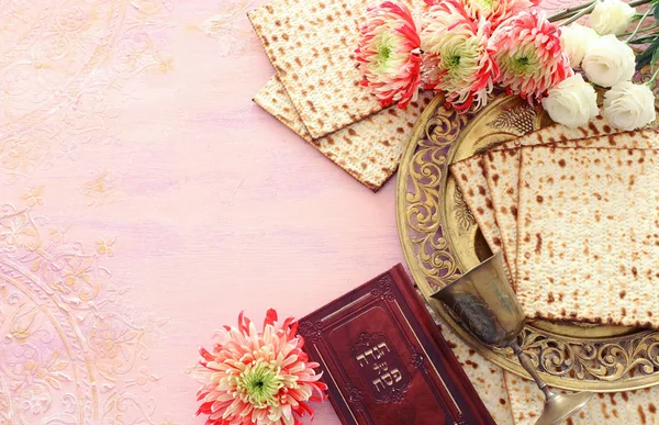 Pesah Celebration Concept Jewish Passover Holiday Traditional Book Text Hebrew — Stock Photo, Image