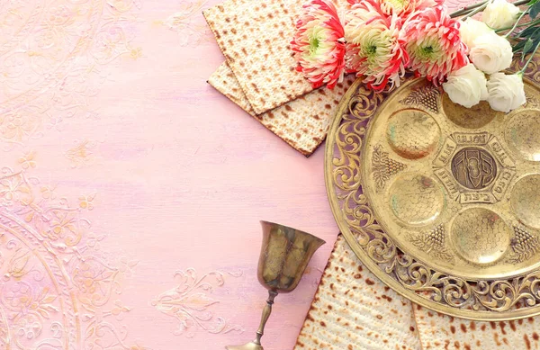 Concetto Celebrazione Pesah Festa Ebraica Pasqua Testo Tradizionale Del Piatto — Foto Stock