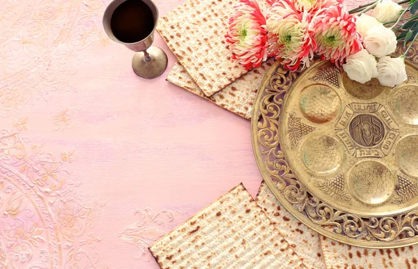 Conceito Celebração Pesah Feriado Judaico Páscoa Texto Tradicional Placa Pesah — Fotografia de Stock