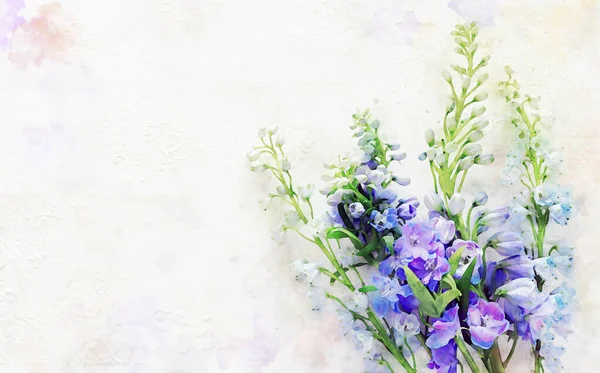 Akwarela Styl Ilustracja Niebieski Fioletowy Kwiaty — Zdjęcie stockowe
