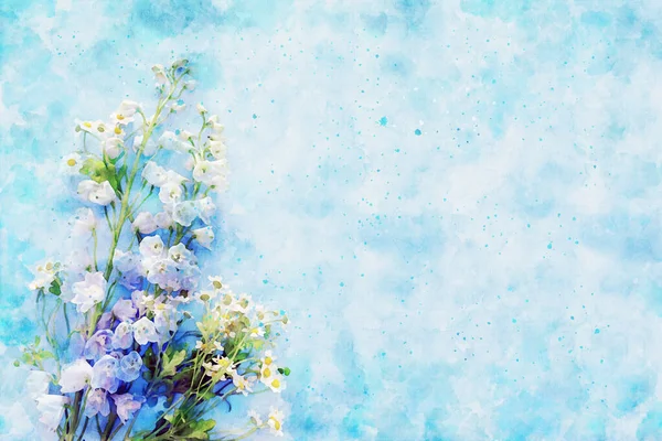 Aquarel Illustratie Blauwe Paarse Bloemen — Stockfoto