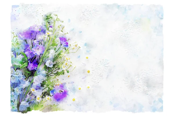 Illustration Style Aquarelle Fleurs Bleues Violettes — Photo