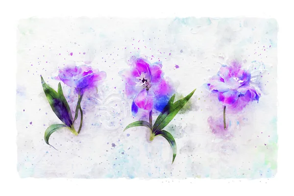 Watercolor Style Illustration Blue Purple Flowers — Stock Photo, Image