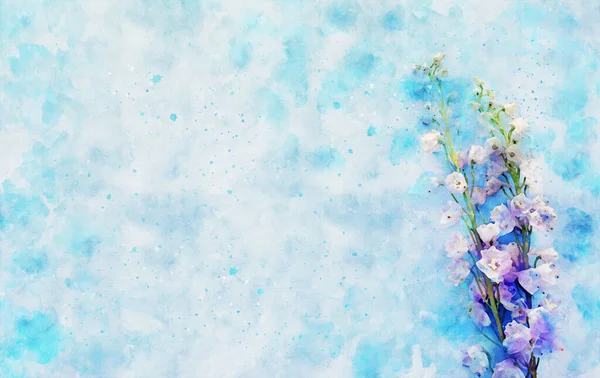 水彩画和蓝紫色花 — 图库照片