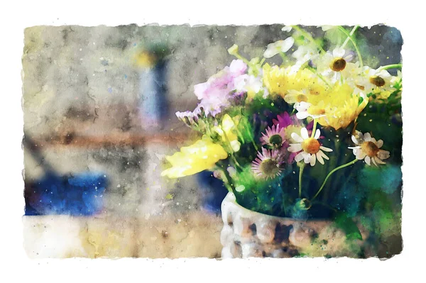 Aquarell Stil Illustration Von Bunten Feldblumen — Stockfoto