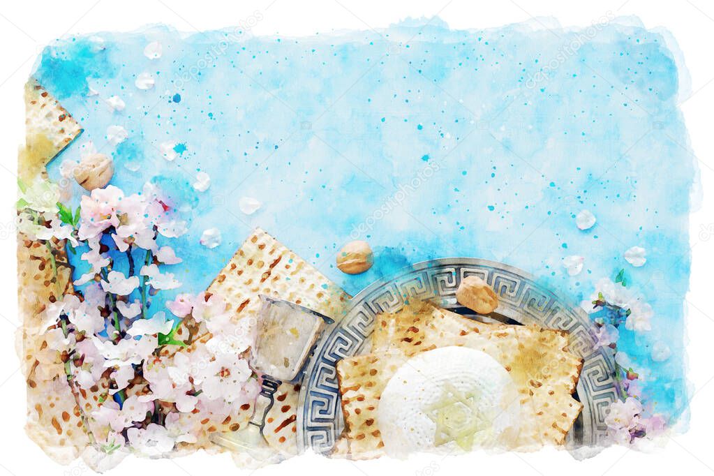 watercolor style and abstract image of Pesah celebration concept (jewish Passover holiday)