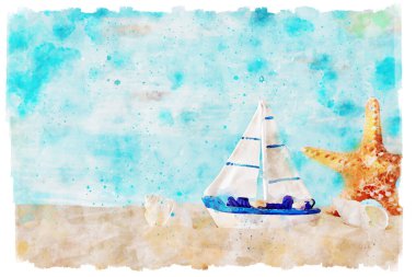 Eski tekneyle denizcilik konseptinin soyut suluboya görüntüsü