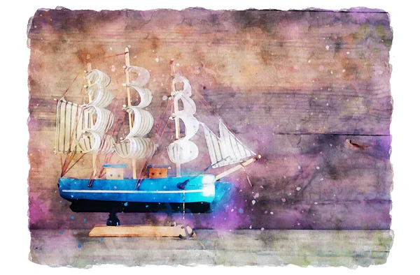 Image Abstraite Style Aquarelle Concept Nautique Avec Vieux Bateau — Photo