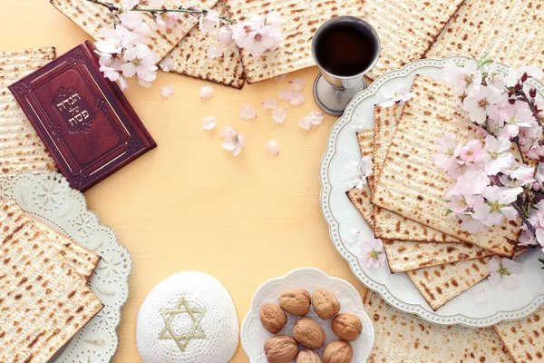 Pesah Celebration Concept Jewish Passover Holiday Traditional Book Text Hebrew — Stock Photo, Image