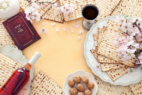Pesah Viering Concept Joodse Pascha Vakantie Traditioneel Boek Met Tekst — Stockfoto