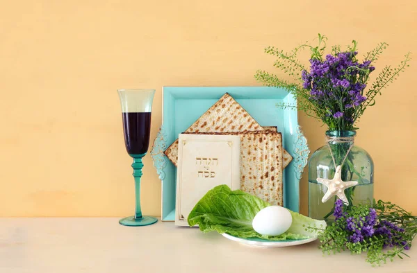 Pesah Celebration Concept Jewish Passover Holiday Traditional Book Text Hebrew — Stock Photo, Image