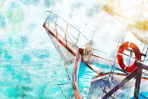 古い船で海をイメージした抽象的な水彩画 — ストック写真